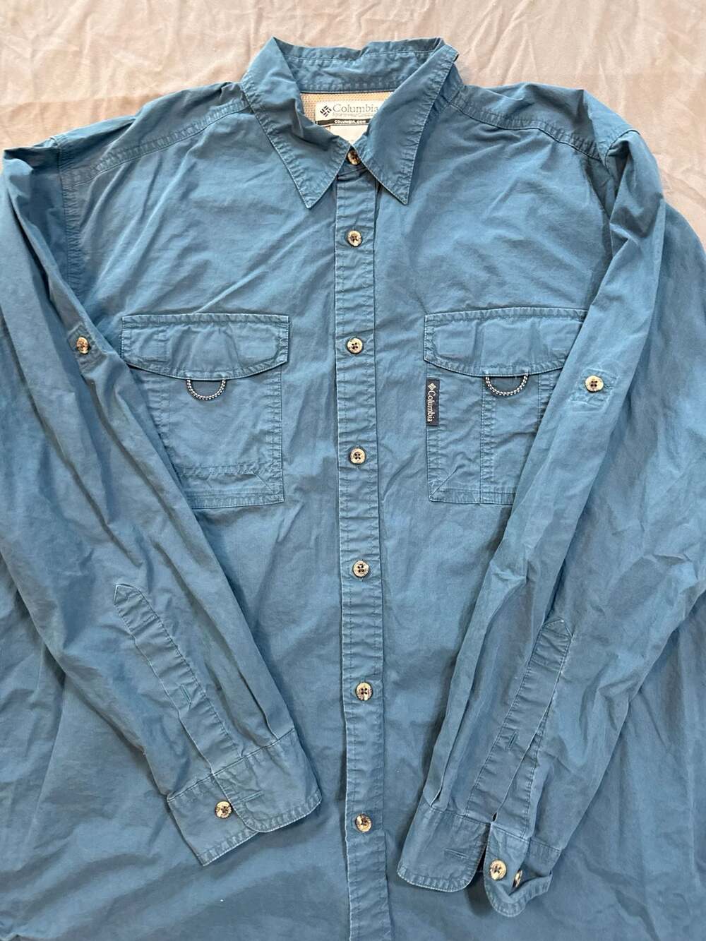 Columbia Men's Long Sleeve Button-Down Fishing Utility Shirt Blue Size Large